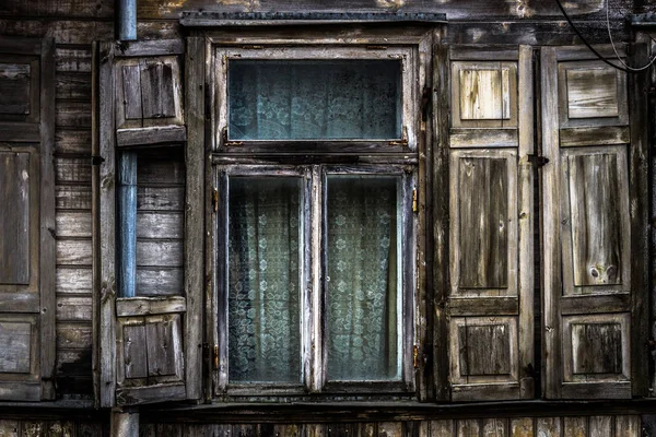 Janela Antigo Edifício Madeira Abandonado — Fotografia de Stock