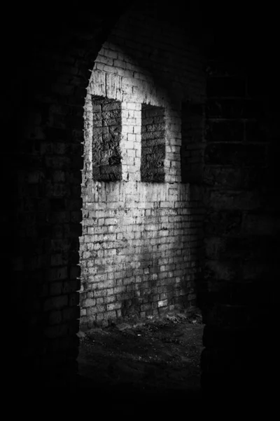 Interior Old Abandoned Brick Dark Building — Stock Photo, Image