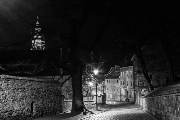 Night View Snowing House — Stock Photo, Image