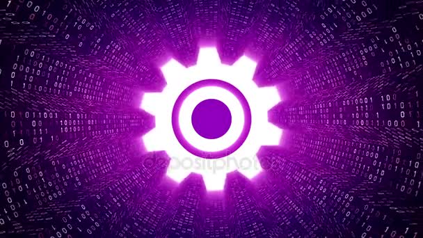 Біла Піктограма Шестерні Утворює Білий Бінарний Тунель Фіолетовому Фоні Концепція — стокове відео