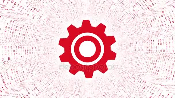 红色齿轮图标在白色背景上形成红色二进制隧道 数字技术概念 无缝循环 更多图标和颜色选项可在我的投资组合 — 图库视频影像