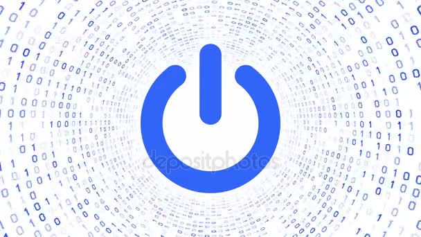 Blue Button Symbol Form Blue Binary Tunnel White Background Seamless — Stock Video
