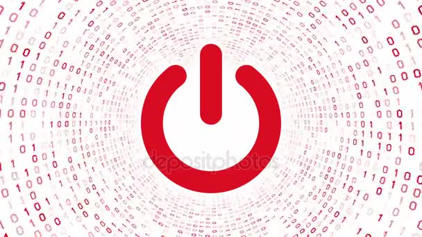 Červená Vypnuto Tlačítko Symbol Formuláře Červený Binární Tunel Bílém Pozadí — Stock video