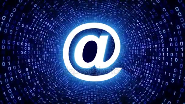 White Email Icon Form Blue Binary Tunnel Black Background Seamless — Stock Video