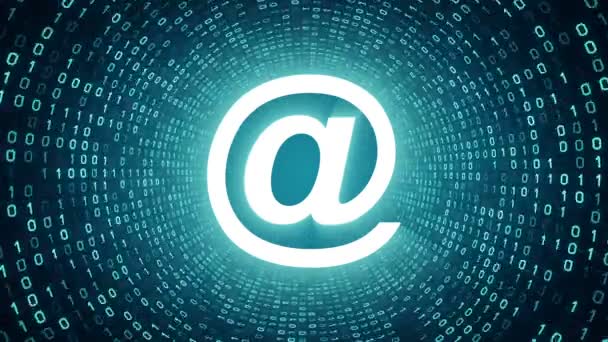 White Email Icon Form Cyan Binary Tunnel Cyan Background Seamless — Stock Video