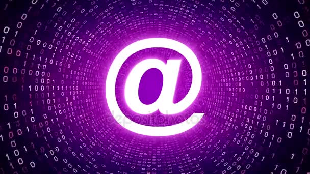 White Email Icon Form White Binary Tunnel Violet Background Seamless — Stock Video