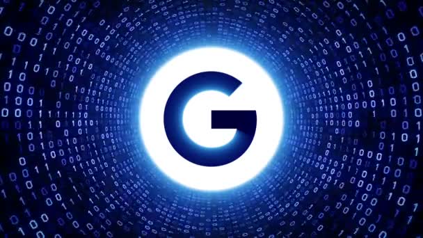 Redakcji Animacji Biały Google Logo Niebieski Formularz Binarne Tunelu Czarnym — Wideo stockowe