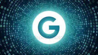 Editoryal animasyon: Beyaz Google logosu formu camgöbeği ikili tünel camgöbeği arka plan üzerinde. Yeni Google 