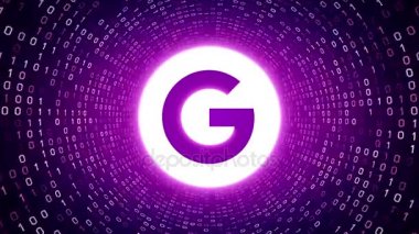 Editoryal animasyon: Beyaz Google logosu formu beyaz ikili tünel Menekşe arka plan üzerinde. Yeni Google 