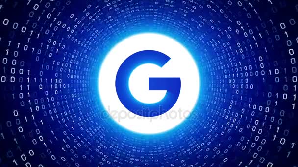 Editorial Animation White Google Logo Form White Binary Tunnel Blue — Stock Video