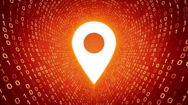 Icône de localisation blanche forme tunnel binaire jaune sur fond orange. Boucle sans couture. Plus d'icônes et d'options de couleur disponibles dans mon portefeuille .