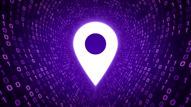 Белый Значок Местоположения Формирует Фиолетовый Бинарный Туннель Фиолетовом Фоне Бесшовный — стоковое видео
