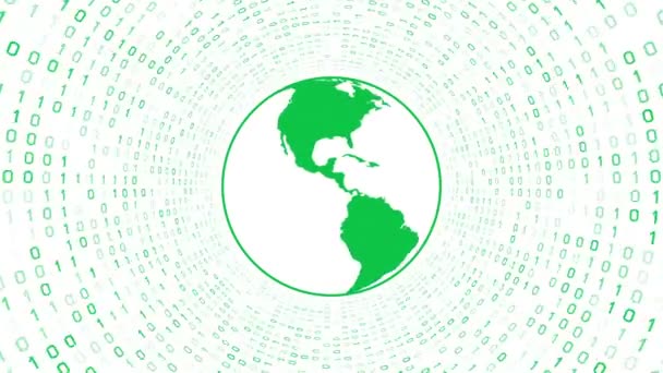 Icône Globe Vert Avec Des Continents Forment Tunnel Binaire Vert — Video