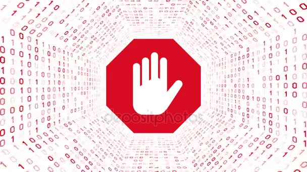 Λευκή Πινακίδα Stop Μορφή Κόκκινο Χέρι Δυαδική Σήραγγα Άσπρο Φόντο — Αρχείο Βίντεο