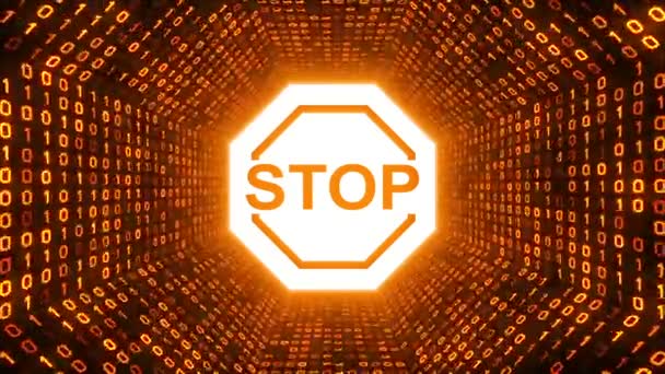 Biały Znak Stop Formularza Złoty Binarne Tunelu Czarnym Tle Bezszwowe — Wideo stockowe