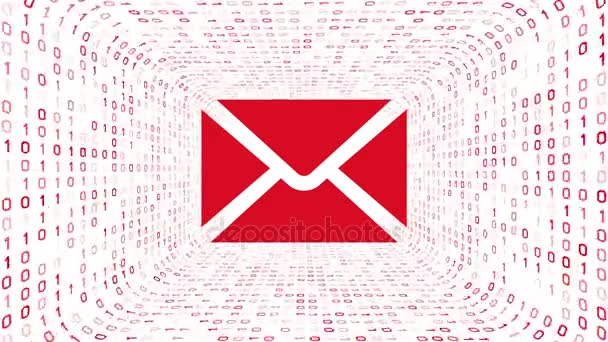 Roter Briefumschlag Symbol Form Rot Binäre Tunnel Auf Weißem Hintergrund