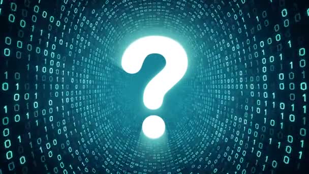 White Question Mark Icon Form Cyan Binary Tunnel Cyan Background — Stock Video