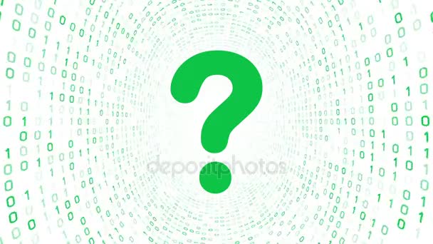 Green Question Mark Icon Form Green Binary Tunnel White Background — Stock Video