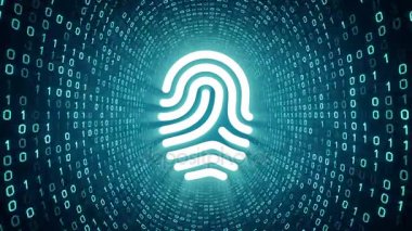 Mavi zemin üzerine beyaz parmak izi simgesi formu camgöbeği ikili tünel. Dijital güvenlik kavramı. Sorunsuz döngü. Daha fazla simge ve benim portföyünde mevcut renk seçenekleri.