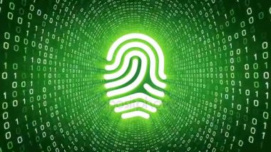 Yeşil zemin üzerine beyaz parmak izi simgesi formu beyaz ikili tünel. Dijital güvenlik kavramı. Sorunsuz döngü. Daha fazla simge ve benim portföyünde mevcut renk seçenekleri.