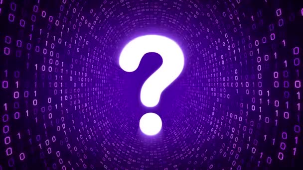 White Question Mark Icon Form Purple Binary Tunnel Purple Background — Stock Video