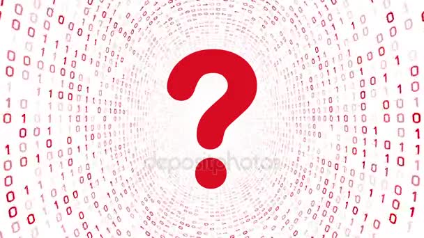 Red Question Mark Icon Form Red Binary Tunnel White Background — Stock Video