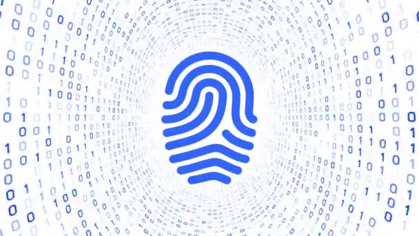 Blue Fingerprint Icon Form Blue Binary Tunnel White Background Digital — Stock Video