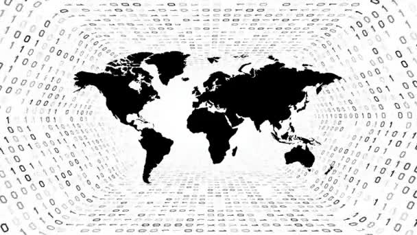 Mapa Del Mundo Negro Silueta Forma Túnel Binario Negro Sobre — Vídeos de Stock