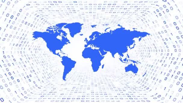 Mapa Del Mundo Azul Silueta Forma Túnel Binario Azul Sobre — Vídeo de stock