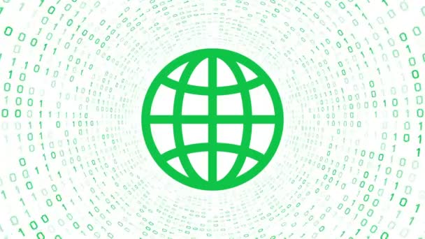 Zelený Zeměkoule Ikonu Formuláře Zelené Binární Tunel Bílém Pozadí Bezešvá — Stock video