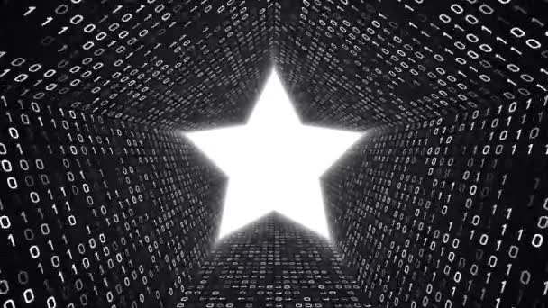 Иконка Белой Звезды Образует Белый Бинарный Туннель Черном Фоне Бесшовный — стоковое видео