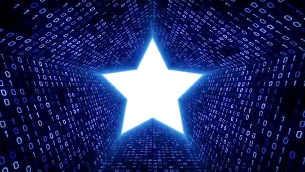 Піктограма Білої Зірки Утворює Блакитний Бінарний Тунель Чорному Тлі Безшовна — стокове відео