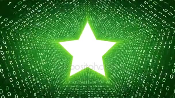 Icono Estrella Blanca Forma Túnel Binario Blanco Sobre Fondo Verde — Vídeos de Stock