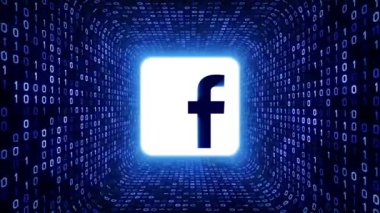 Editoryal animasyon: Beyaz Facebook logo form mavi ikili tünel siyah arka plan üzerine. Sorunsuz döngü. Daha fazla Logotype ve benim portföyünde mevcut renk seçenekleri.