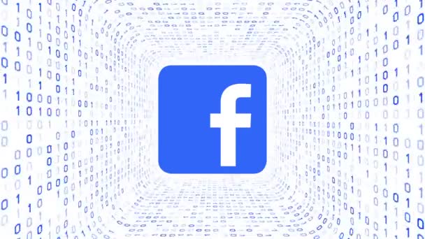 Editorial Animation Blue Facebook Logo Form Blue Binary Tunnel White — Stock Video