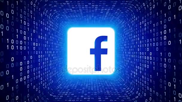 Redakční Animace Bílá Facebook Logo Podobě Bílé Binární Tunel Modrém — Stock video