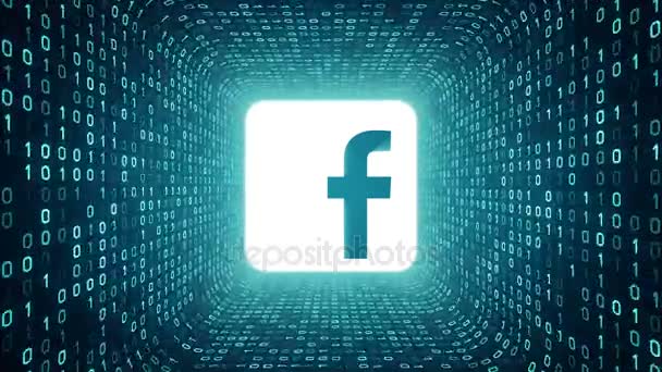 Editorial Animation: White Facebook logo form cyan binary tunnel on cyan background. Seamless loop. More logotypes and color options available in my portfolio. — Stock Footage Editorial Animation: White Facebook logo form cyan binary tunnel on cyan background. Seamless loop. More logotypes and color options available in my portfolio. Video Clip