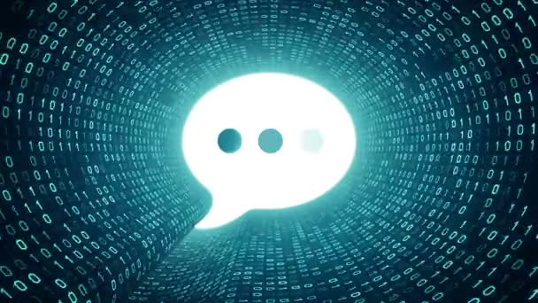 白音声バブル アイコン フォーム シアン バイナリ トンネル シアンの背景に 現代コミュニケーション コンセプトです シームレスなループ — ストック動画