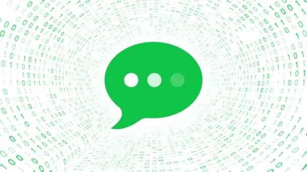 Green Speech Bubble Icon Form Green Binary Tunnel White Background — Stock Video