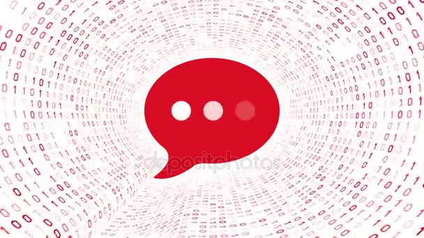 Red Speech Bubble Icon Form Red Binary Tunnel White Background — Stock Video