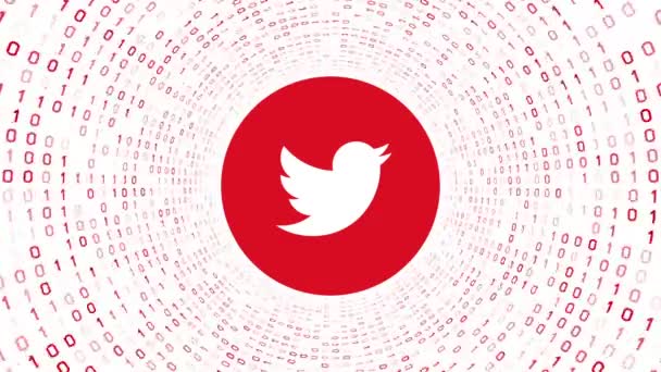 Animación Editorial Logo Rojo Twitter Forma Túnel Binario Rojo Sobre — Vídeos de Stock