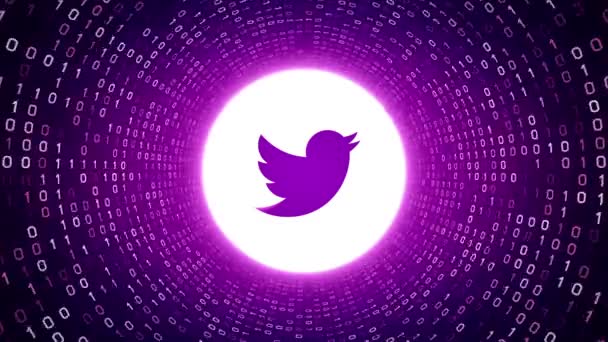 Editorial Animation White Twitter Logo Form White Binary Tunnel Violet — Stock Video