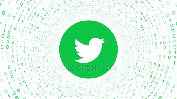 Animation Éditoriale Logo Twitter Vert Forme Tunnel Binaire Vert Sur — Video