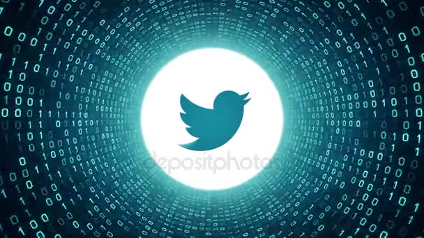 Animation Éditoriale Logo Twitter Blanc Forme Tunnel Binaire Cyan Sur — Video