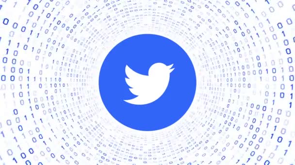 Toimituksellinen Animaatio Blue Twitter Logo Muodostaa Sinisen Binääritunnelin Valkoisella Pohjalla — kuvapankkivideo