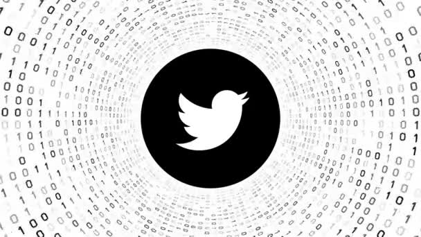 Editorial Animation Logo Negro Twitter Forma Túnel Binario Negro Sobre — Vídeos de Stock