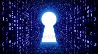 Siyah arka plan üzerine beyaz anahtar deliği simgesi formu mavi ikili tünel. Bilgisayar güvenlik kavramı. Sorunsuz döngü. Daha fazla simge ve benim portföyünde mevcut renk seçenekleri.