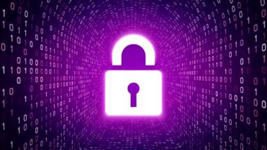 Menekşe arka plan üzerinde beyaz kilit simgesi formu beyaz ikili tünel. Bilgisayar güvenlik kavramı. Sorunsuz döngü. Daha fazla simge ve benim portföyünde mevcut renk seçenekleri.