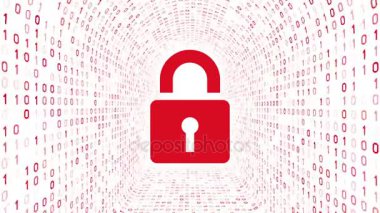 Beyaz zemin üzerine kırmızı kilit simgesi formu kırmızı ikili tünel. Bilgisayar güvenlik kavramı. Sorunsuz döngü. Daha fazla simge ve benim portföyünde mevcut renk seçenekleri.