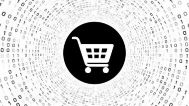 Beyaz alışveriş sepeti simgesini formu siyah ikili tünel beyaz arka plan üzerinde. Online alışveriş kavramı. Sorunsuz döngü. Daha fazla simge ve benim portföyünde mevcut renk seçenekleri.
